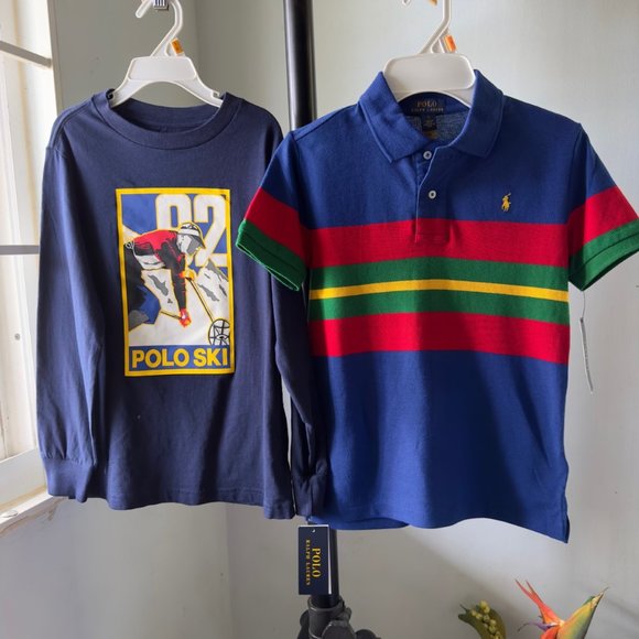 NWT LOT OF 2 SHIRTS Polo RALPH LAUREN BOYS 7 SKI GRAPHIC T SHIRT POLO SHIRT